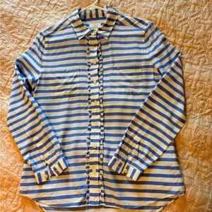 Kate Spade Painterly Stripe Ruffle Button Up Shirt Size Medium